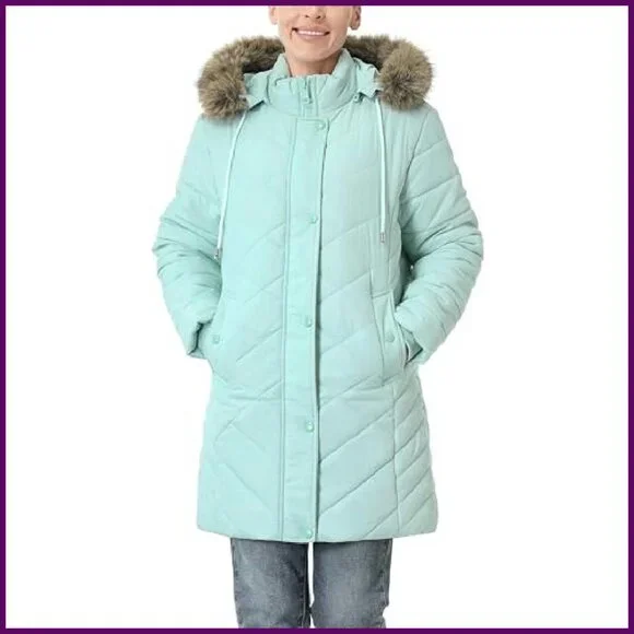 Women's Long Winter Down Jacket Waterproof Windproof Fleece Lined Hooded
